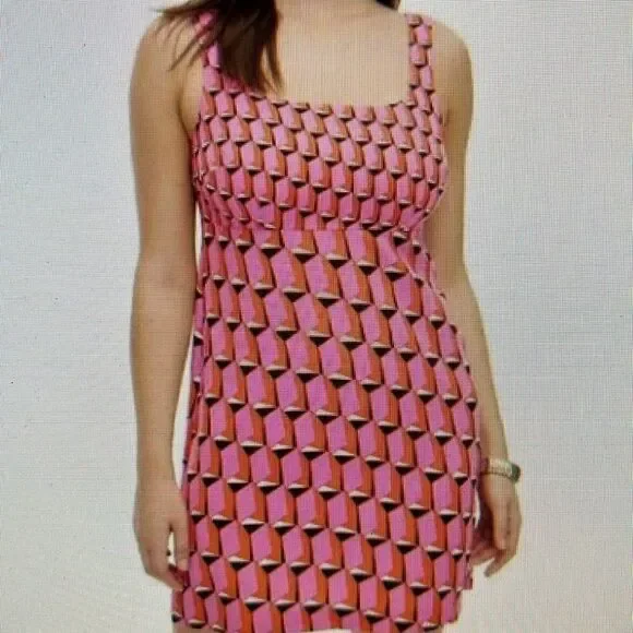 DVF Geometric Pink Shift Dress 👗 Designer 👩‍🎨 Luxury. 🌸Shine✨Like the Sun ☀️ - Picture 5 of 17